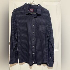 UNTUCKit Meridian Long Sleeve Flannel Shirt In Navy pinstripe Pattern Men’s XXL